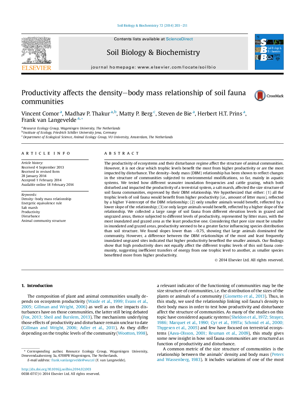 Productivity affects the density-body mass relationship of soil fauna communities