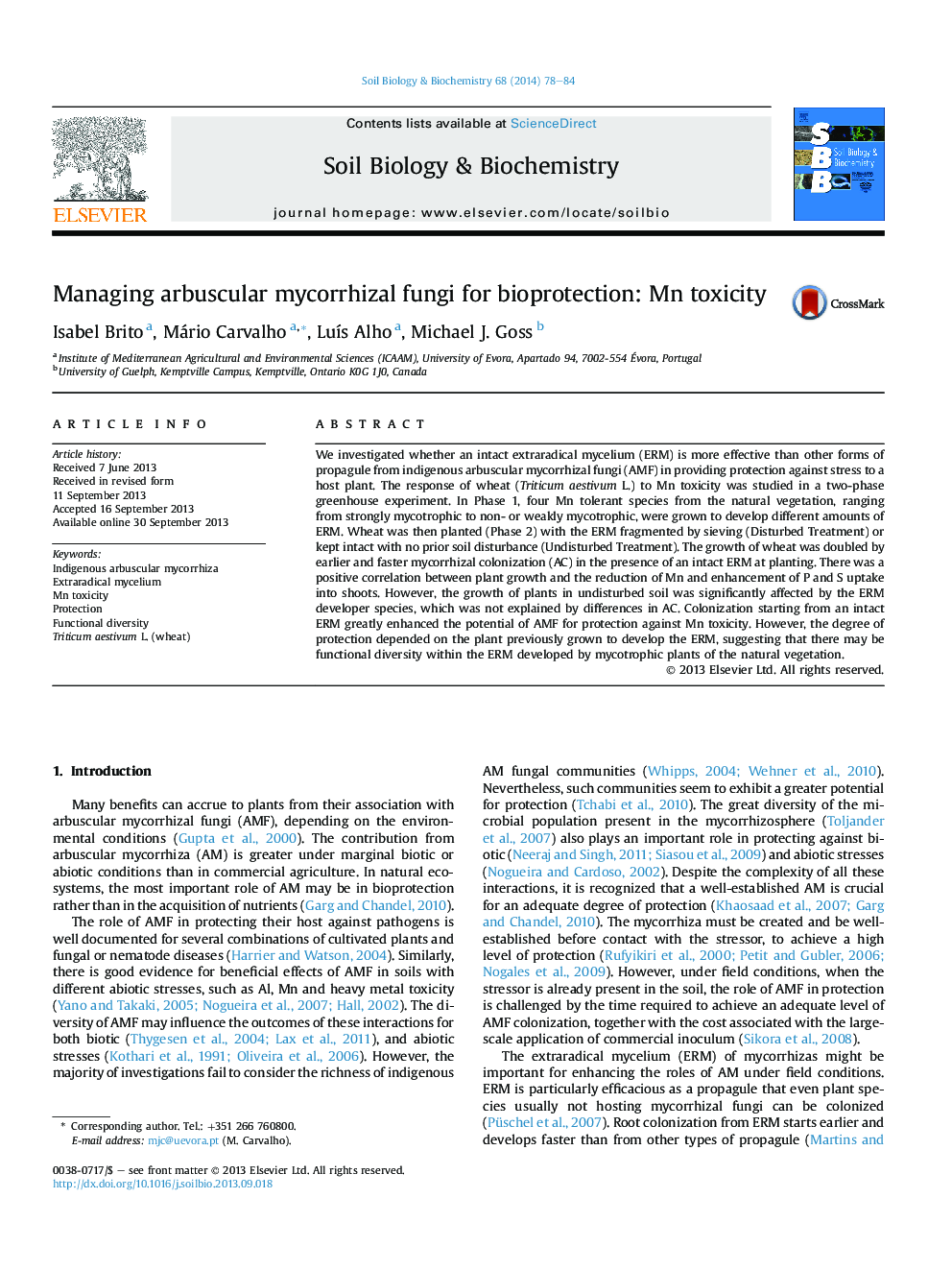 Managing arbuscular mycorrhizal fungi for bioprotection: Mn toxicity