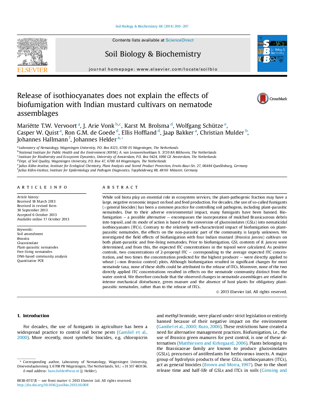 Release of isothiocyanates does not explain the effects of biofumigation with Indian mustard cultivars on nematode assemblages