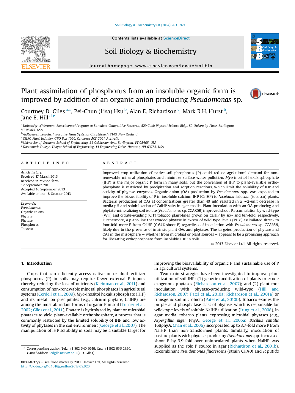 Plant assimilation of phosphorus from an insoluble organic form is improved by addition of an organic anion producing Pseudomonas sp.