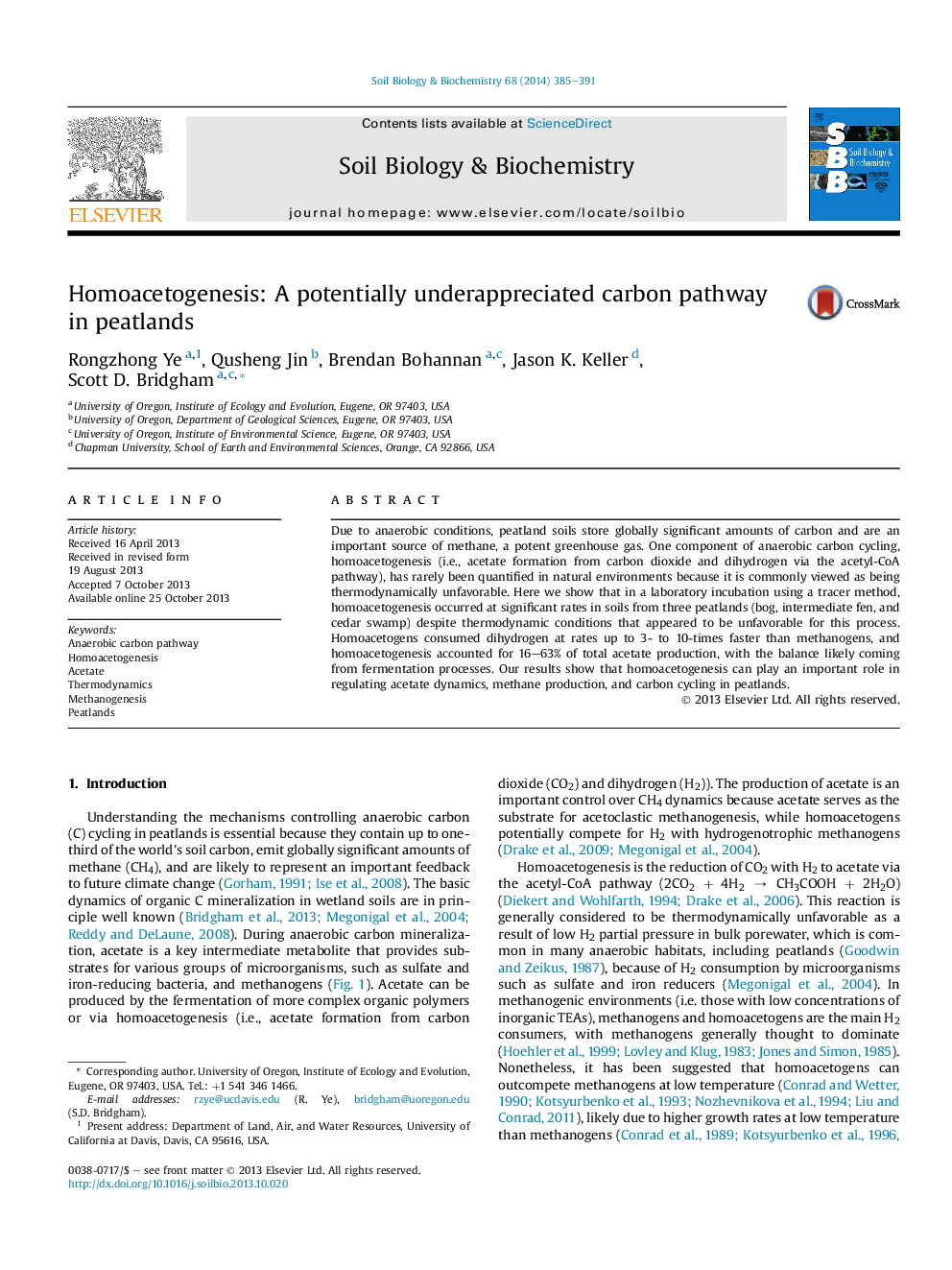 Homoacetogenesis: A potentially underappreciated carbon pathway in peatlands