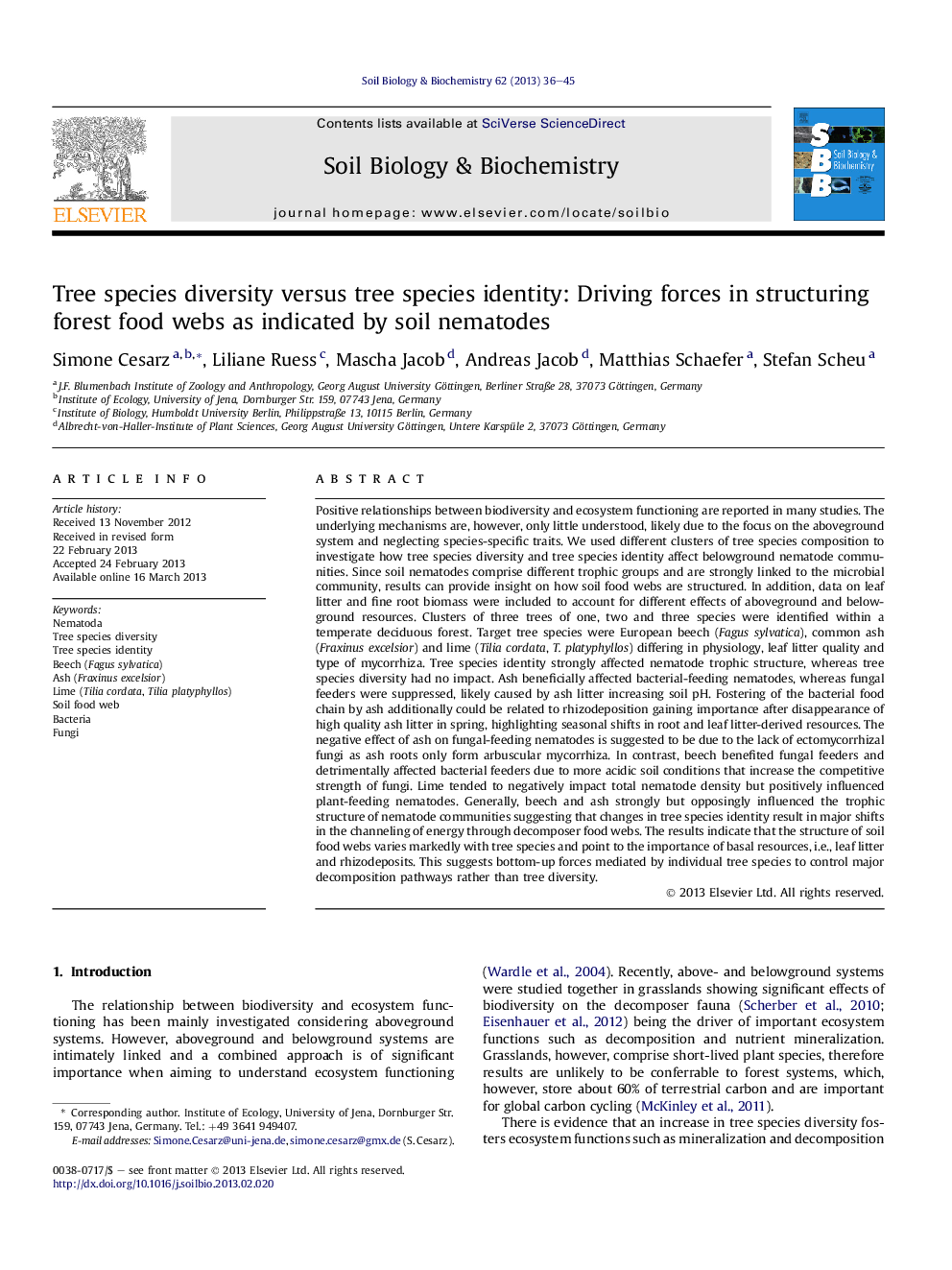 Tree species diversity versus tree species identity: Driving forces in structuring forest food webs as indicated by soil nematodes