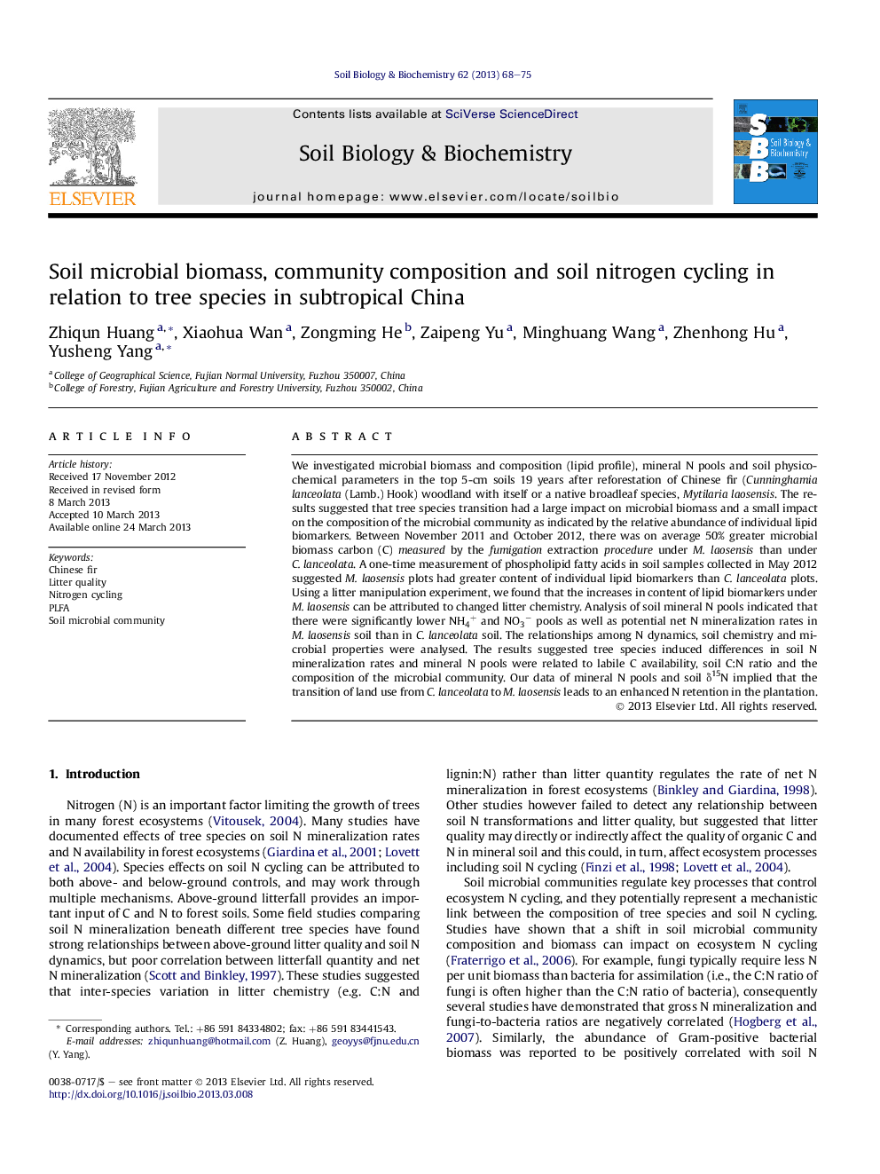 Soil microbial biomass, community composition and soil nitrogen cycling in relation to tree species in subtropical China