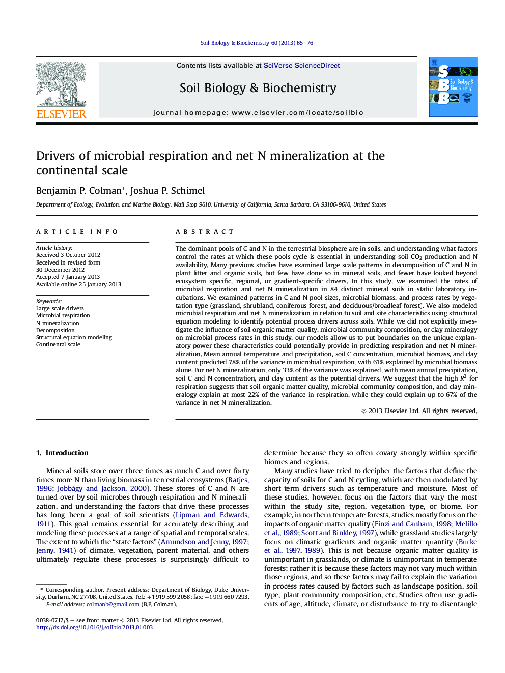 Drivers of microbial respiration and net N mineralization at the continental scale