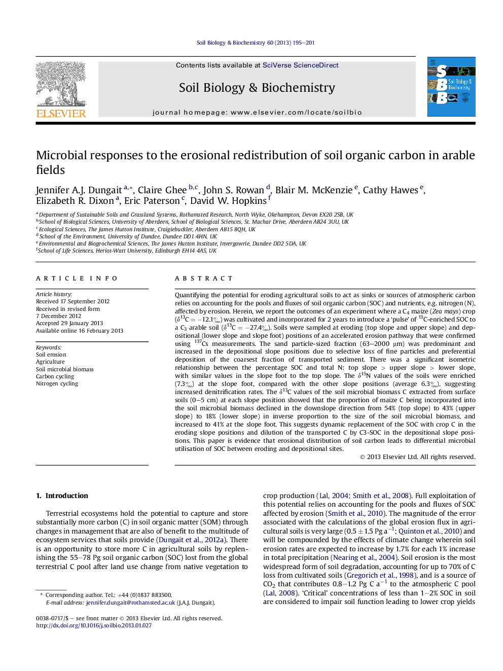 Microbial responses to the erosional redistribution of soil organic carbon in arable fields