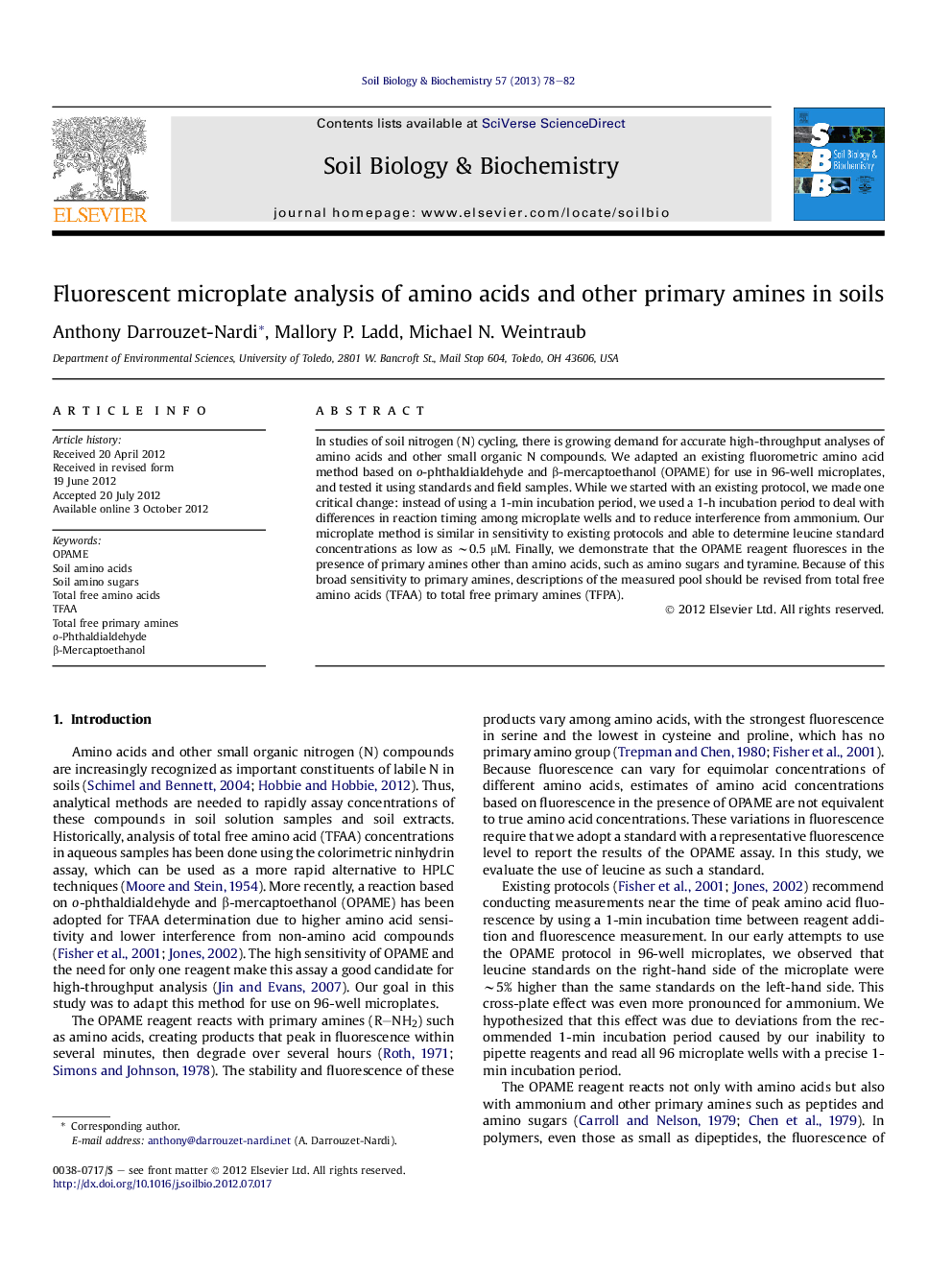 Fluorescent microplate analysis of amino acids and other primary amines in soils