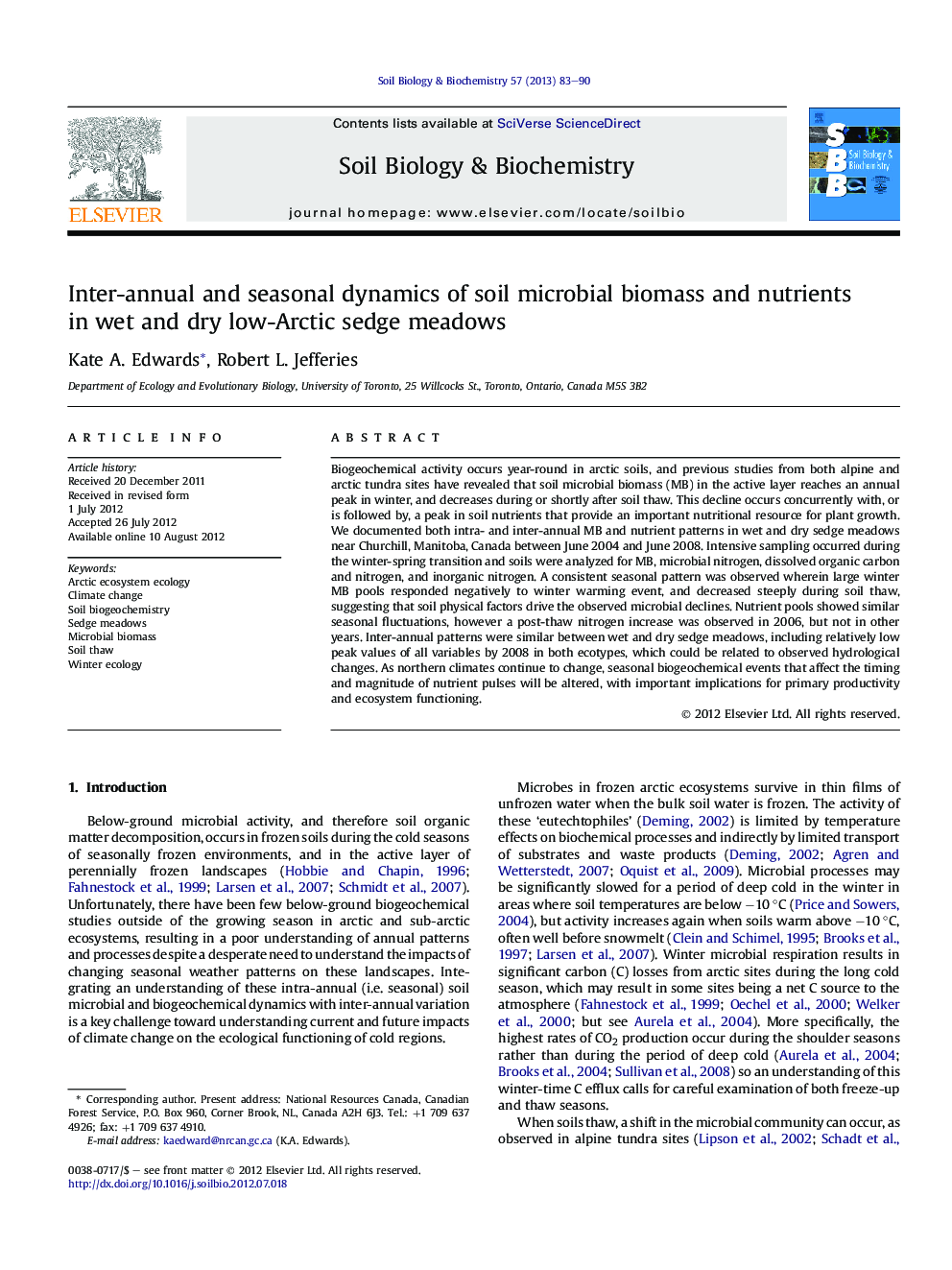 Inter-annual and seasonal dynamics of soil microbial biomass and nutrients in wet and dry low-Arctic sedge meadows