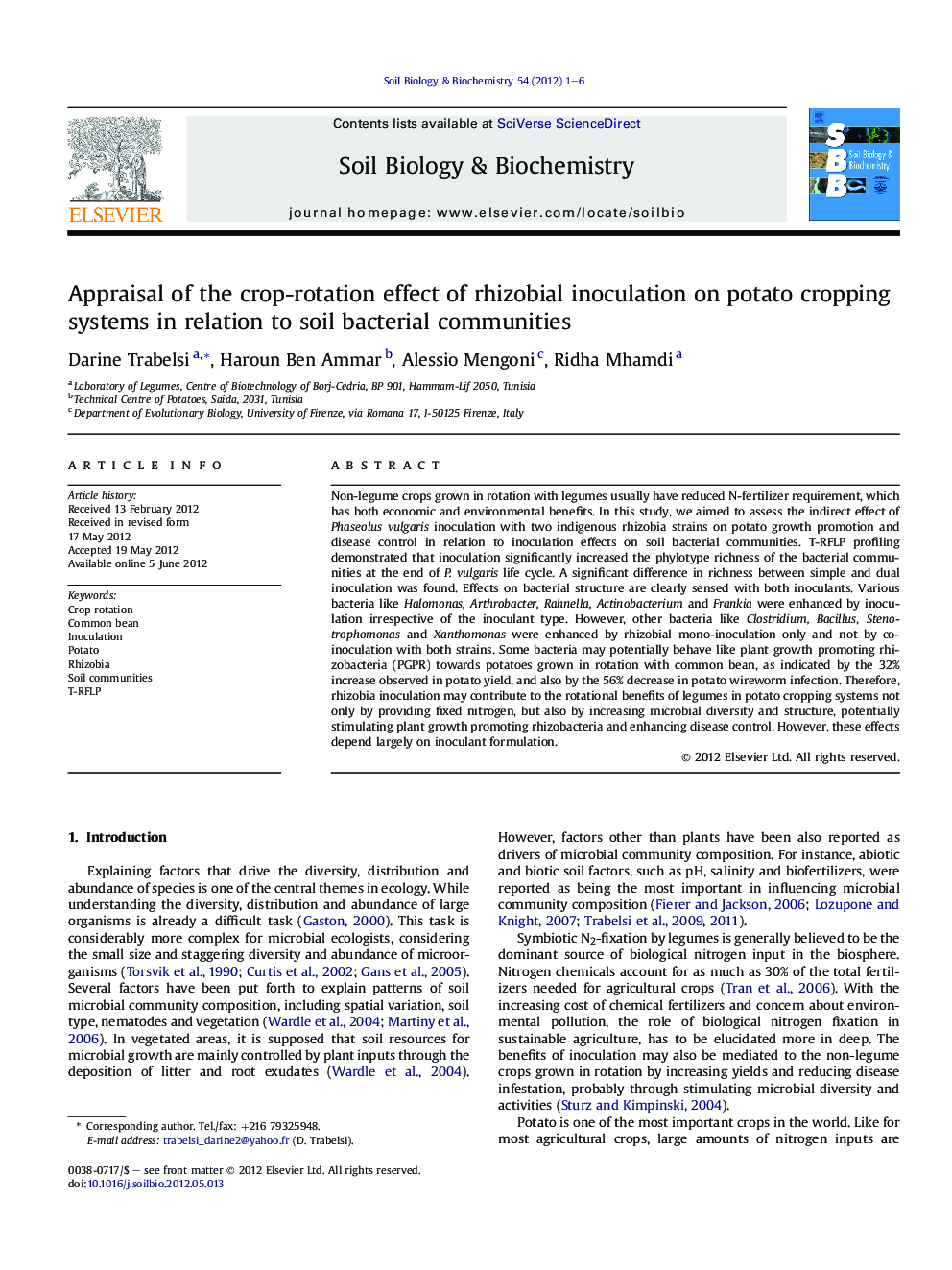 Appraisal of the crop-rotation effect of rhizobial inoculation on potato cropping systems in relation to soil bacterial communities