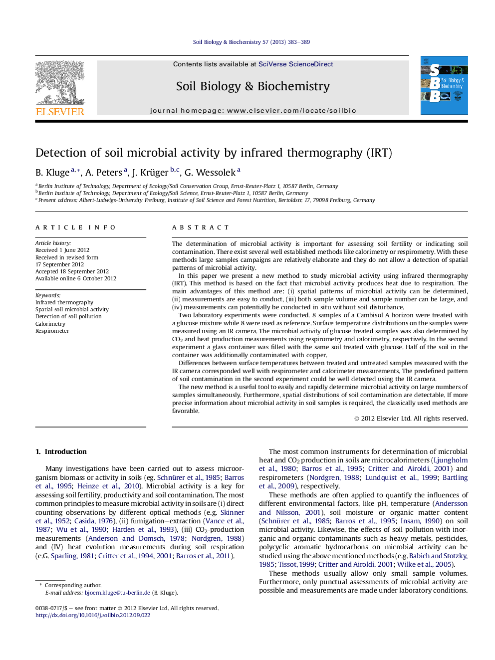 Detection of soil microbial activity by infrared thermography (IRT)