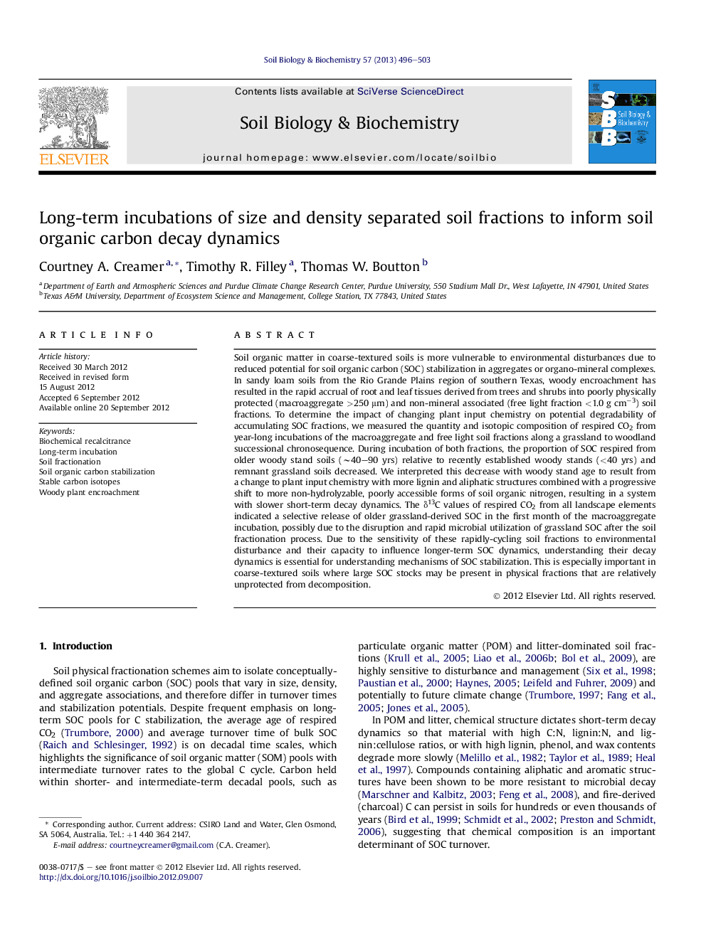 Long-term incubations of size and density separated soil fractions to inform soil organic carbon decay dynamics