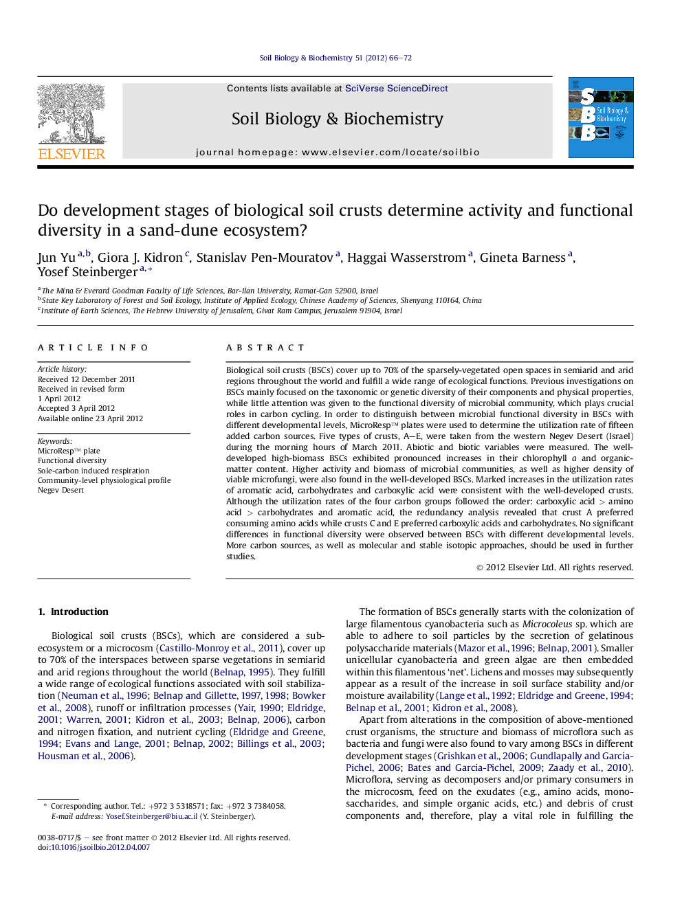 Do development stages of biological soil crusts determine activity and functional diversity in a sand-dune ecosystem?