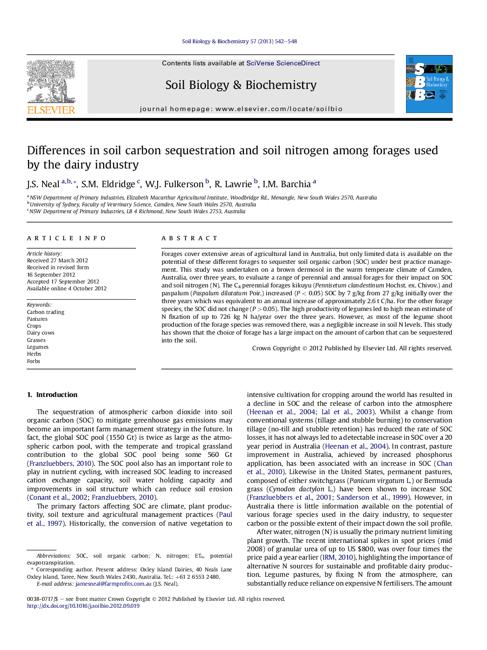 Differences in soil carbon sequestration and soil nitrogen among forages used by the dairy industry