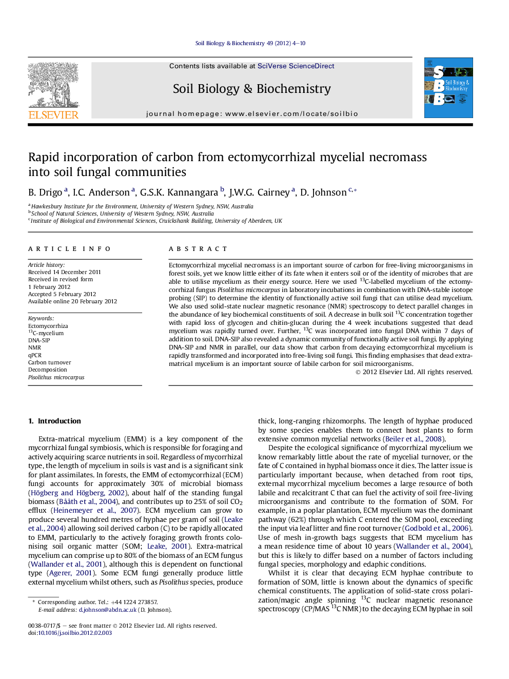 Rapid incorporation of carbon from ectomycorrhizal mycelial necromass into soil fungal communities