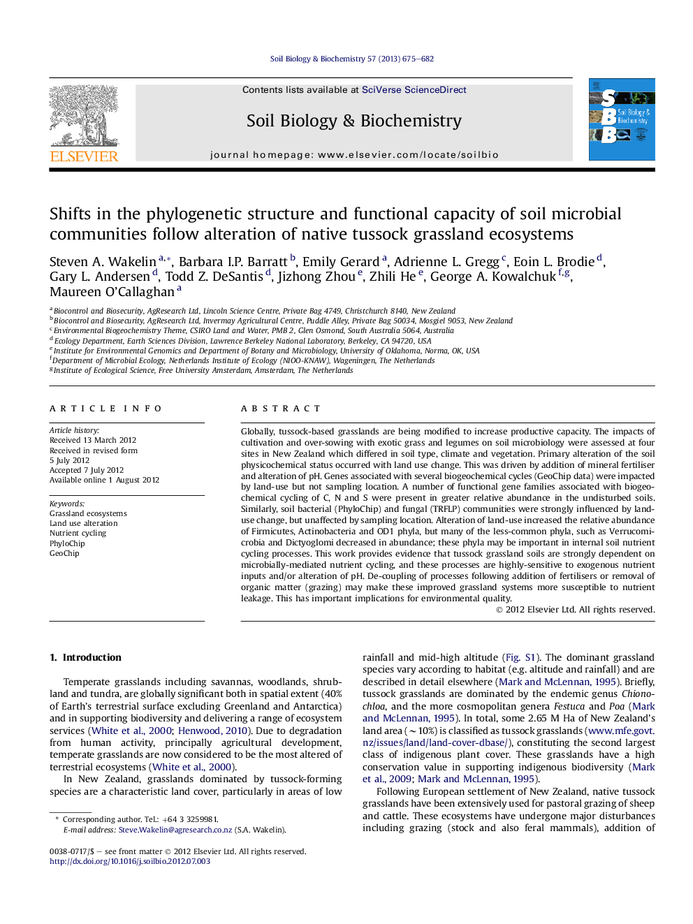 Shifts in the phylogenetic structure and functional capacity of soil microbial communities follow alteration of native tussock grassland ecosystems