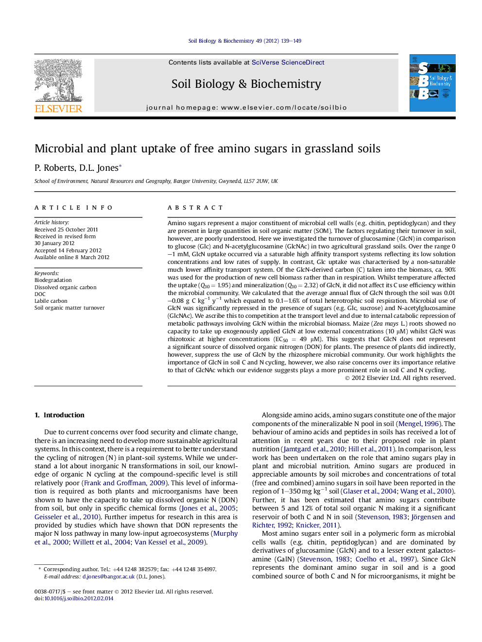 Microbial and plant uptake of free amino sugars in grassland soils