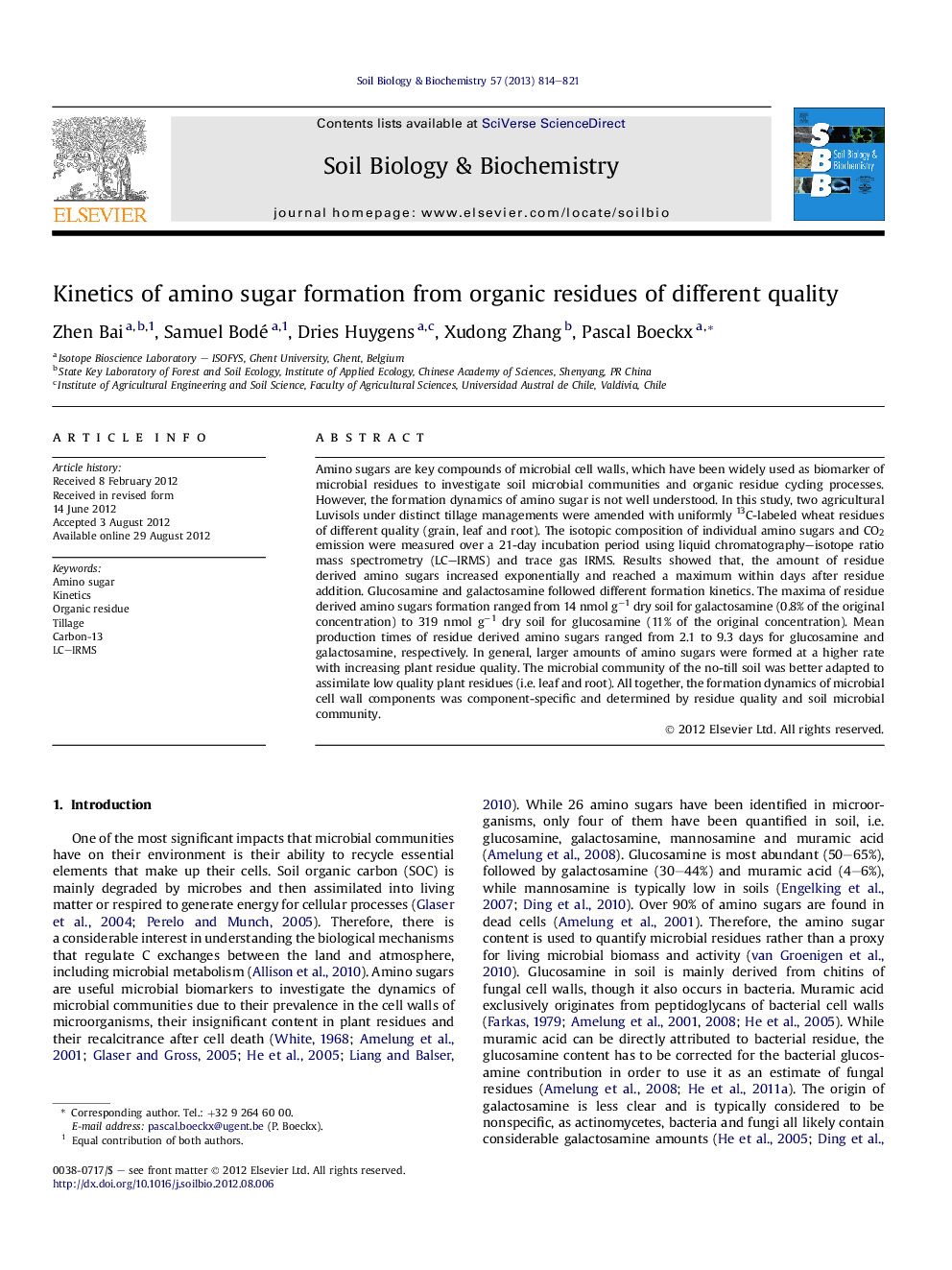 Kinetics of amino sugar formation from organic residues of different quality