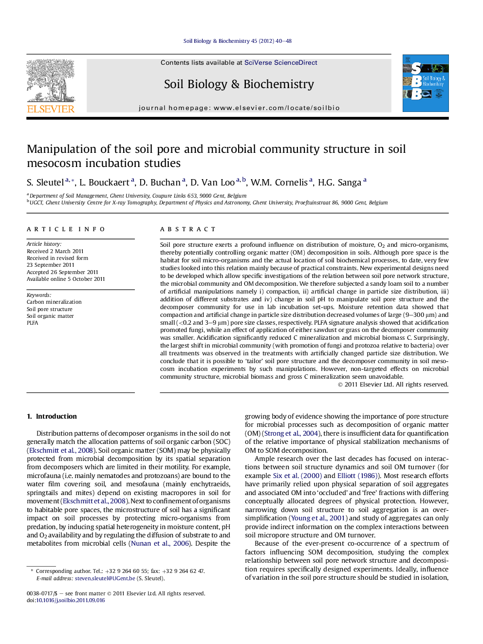 Manipulation of the soil pore and microbial community structure in soil mesocosm incubation studies