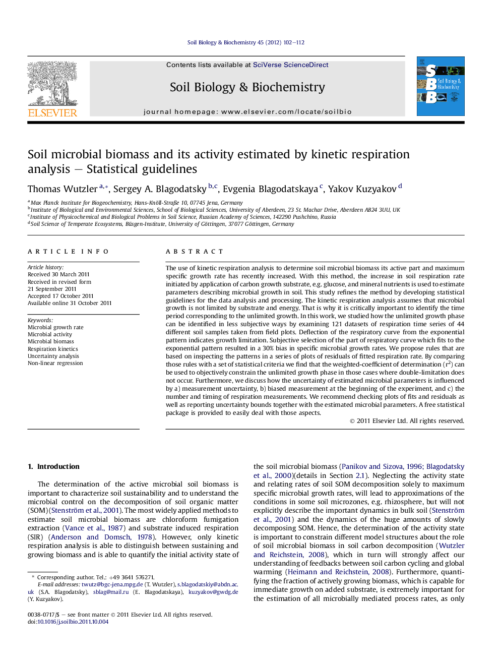 Soil microbial biomass and its activity estimated by kinetic respiration analysis - Statistical guidelines