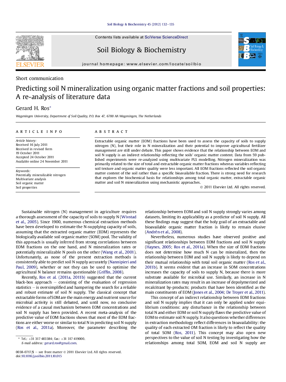 Predicting soil N mineralization using organic matter fractions and soil properties: A re-analysis of literature data