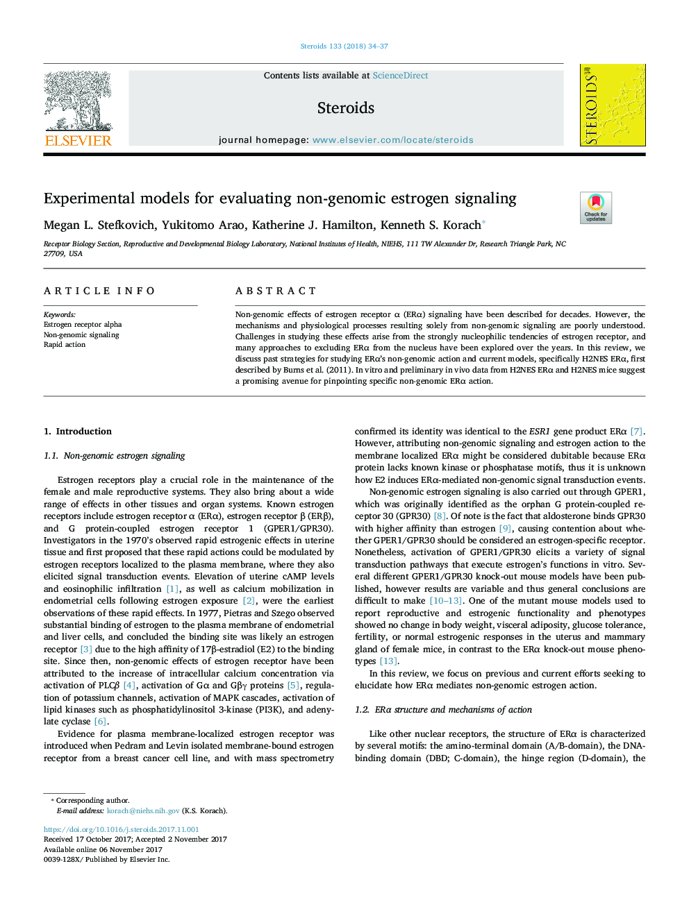 Experimental models for evaluating non-genomic estrogen signaling