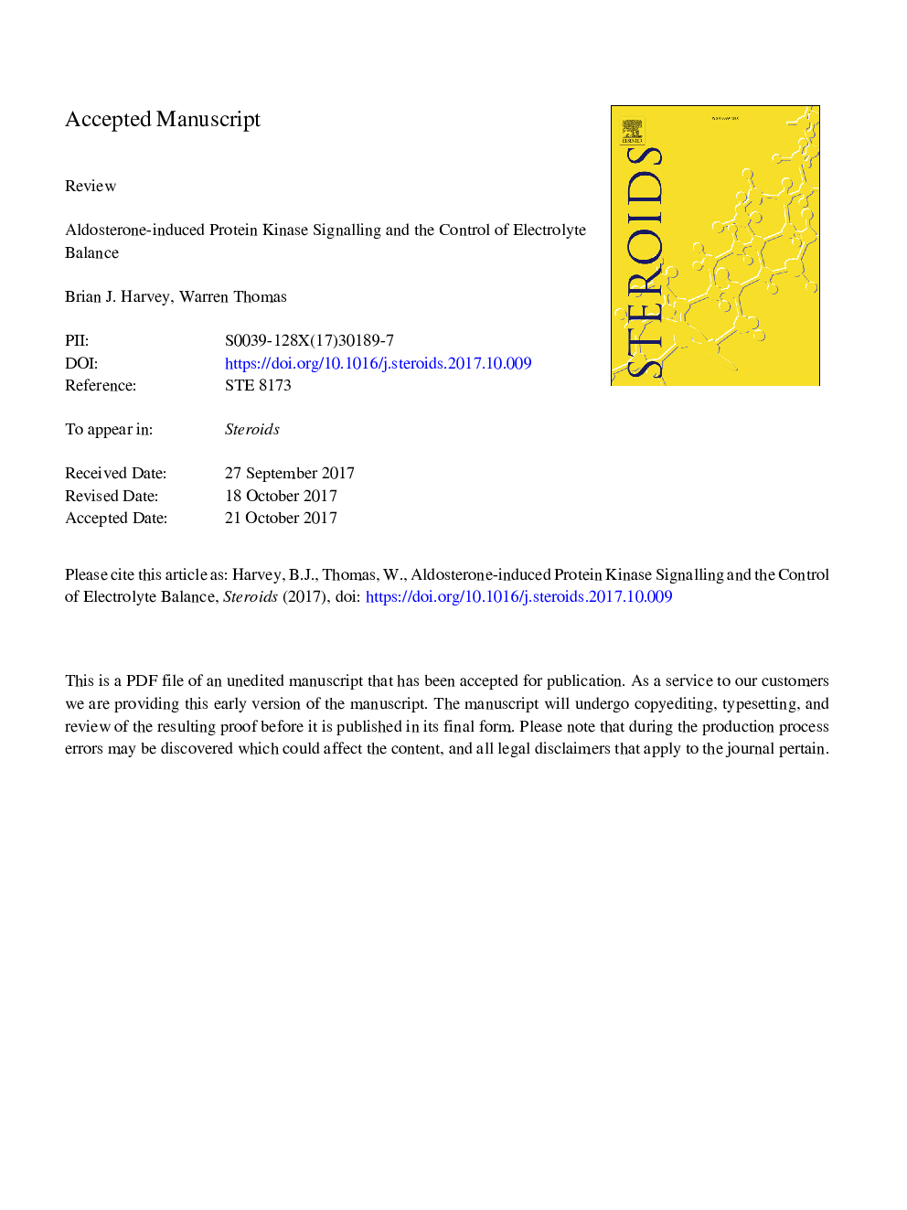 Aldosterone-induced protein kinase signalling and the control of electrolyte balance