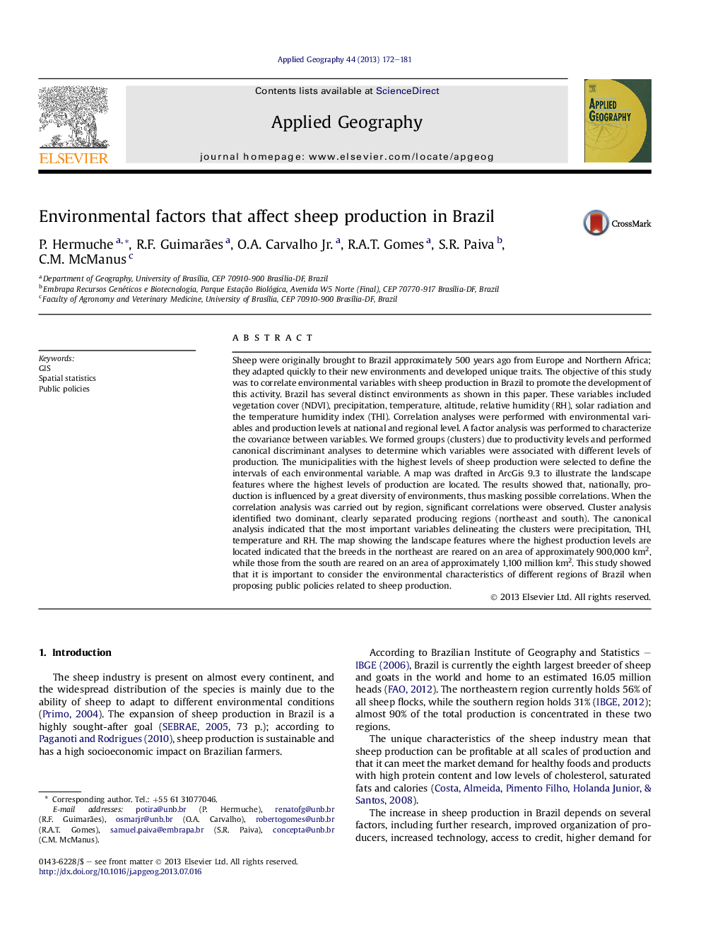 Environmental factors that affect sheep production in Brazil