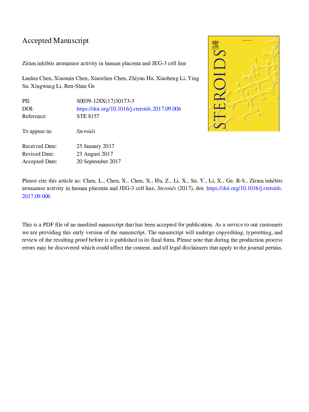 Ziram inhibits aromatase activity in human placenta and JEG-3 cell line