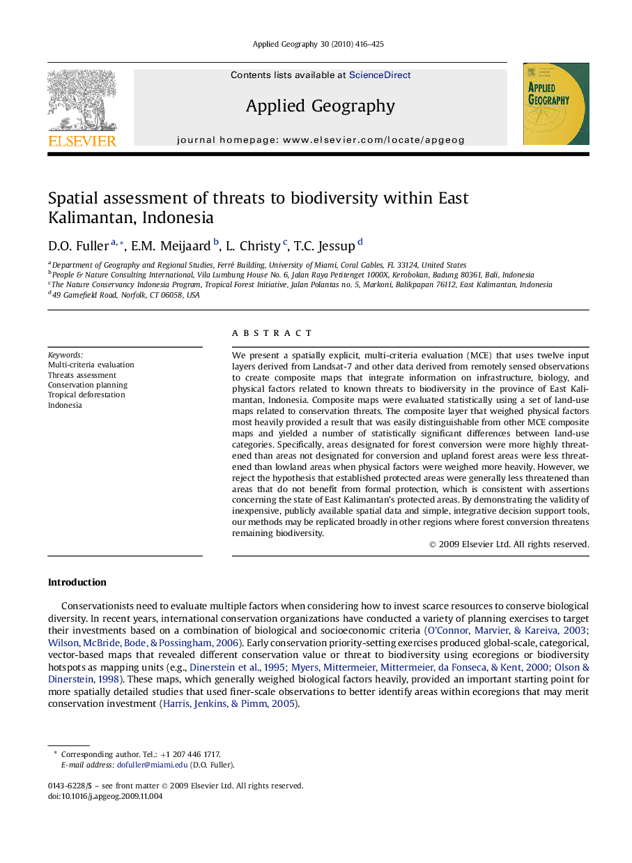 Spatial assessment of threats to biodiversity within East Kalimantan, Indonesia