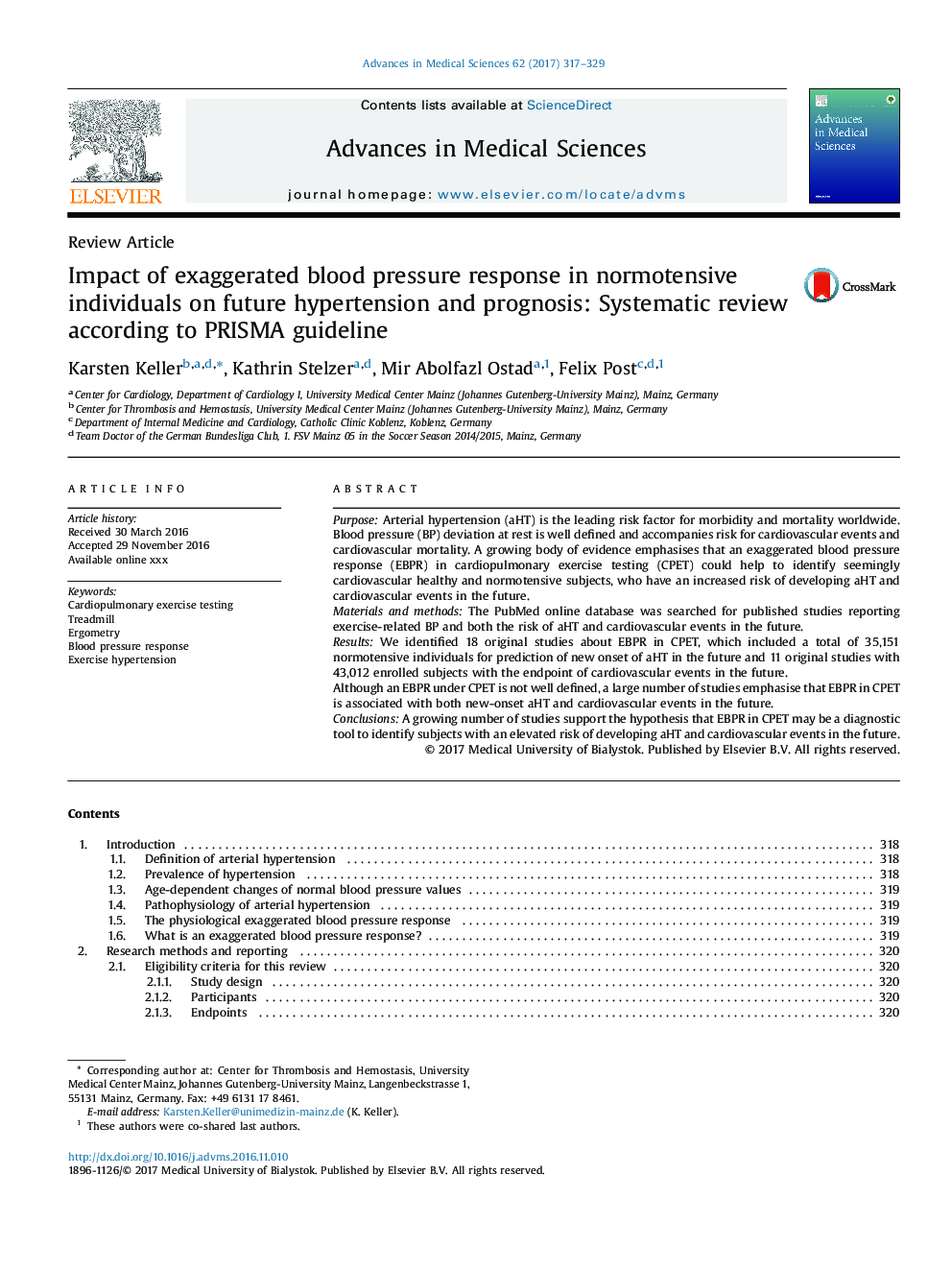 Impact of exaggerated blood pressure response in normotensive individuals on future hypertension and prognosis: Systematic review according to PRISMA guideline