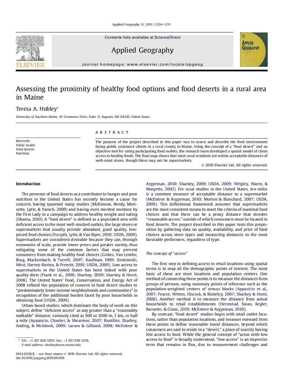 Assessing the proximity of healthy food options and food deserts in a rural area in Maine