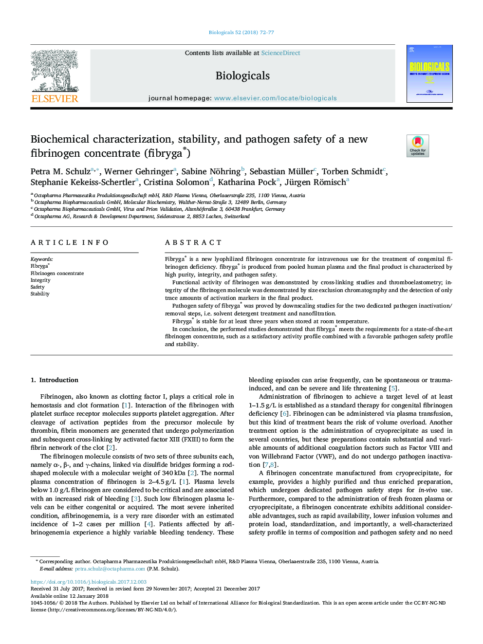 Biochemical characterization, stability, and pathogen safety of a new fibrinogen concentrate (fibryga®)