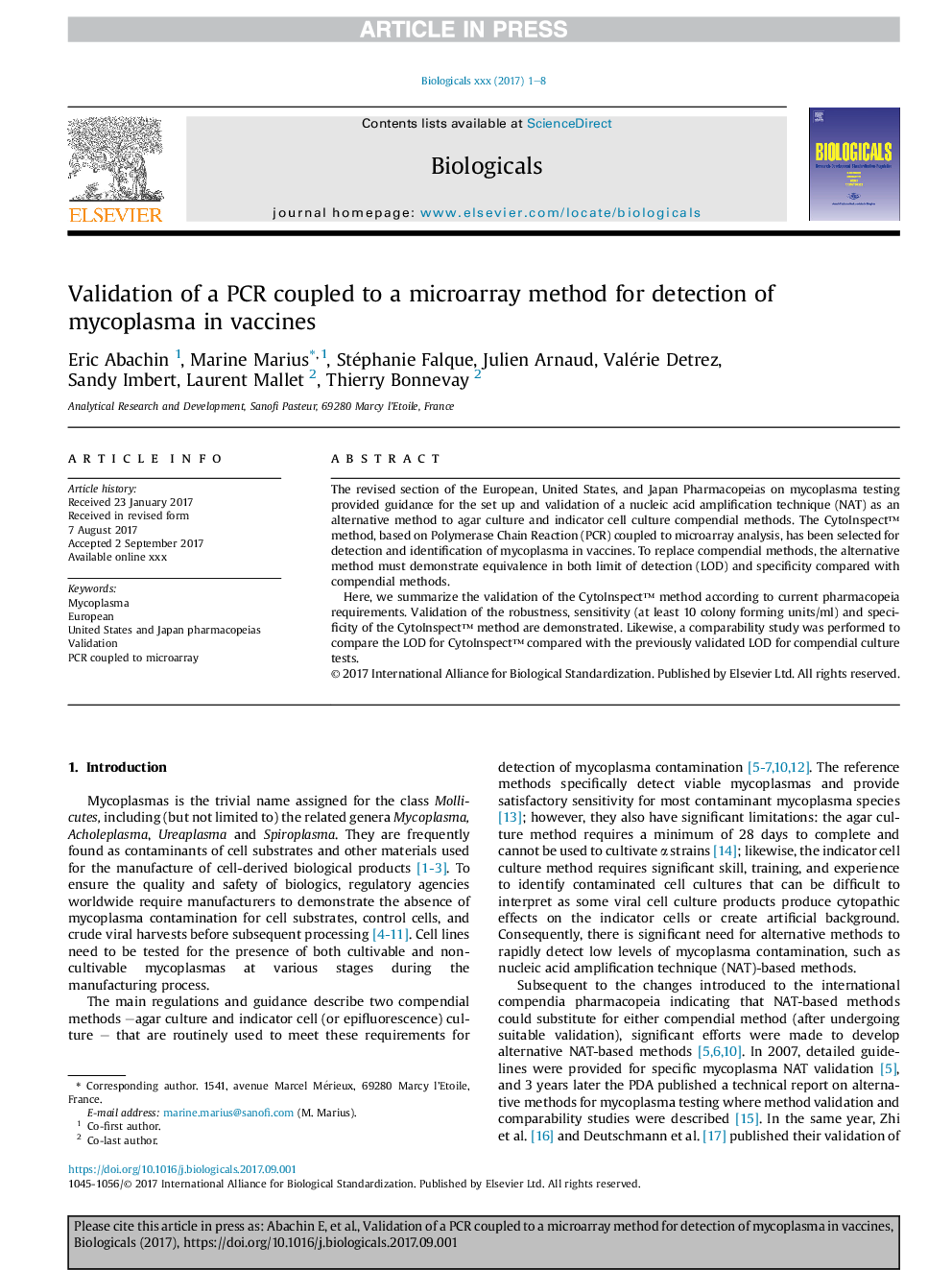 Validation of a PCR coupled to a microarray method for detection of mycoplasma in vaccines