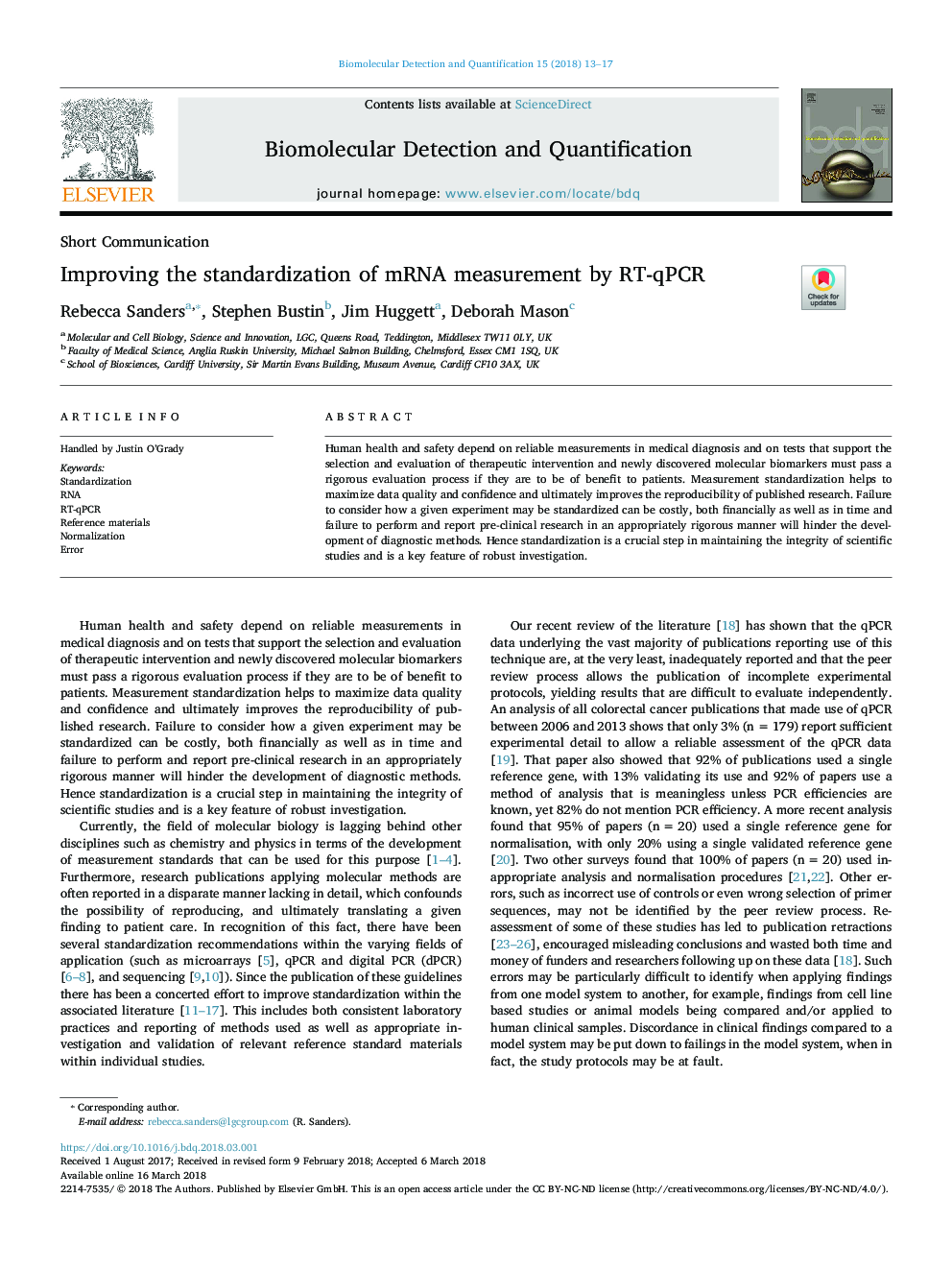 Improving the standardization of mRNA measurement by RT-qPCR