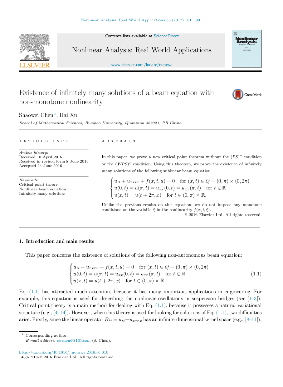 Existence of infinitely many solutions of a beam equation with non-monotone nonlinearity