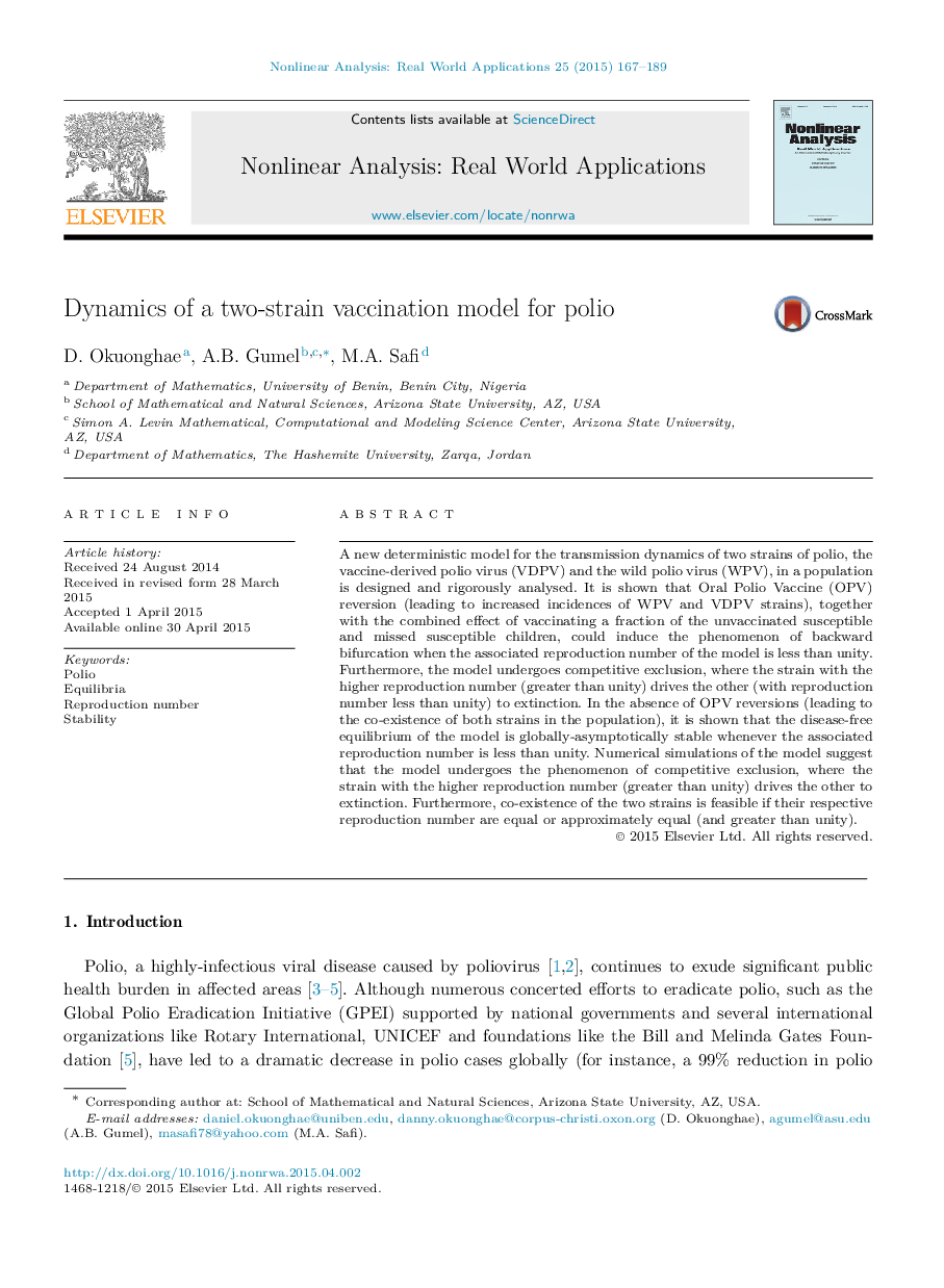 Dynamics of a two-strain vaccination model for polio