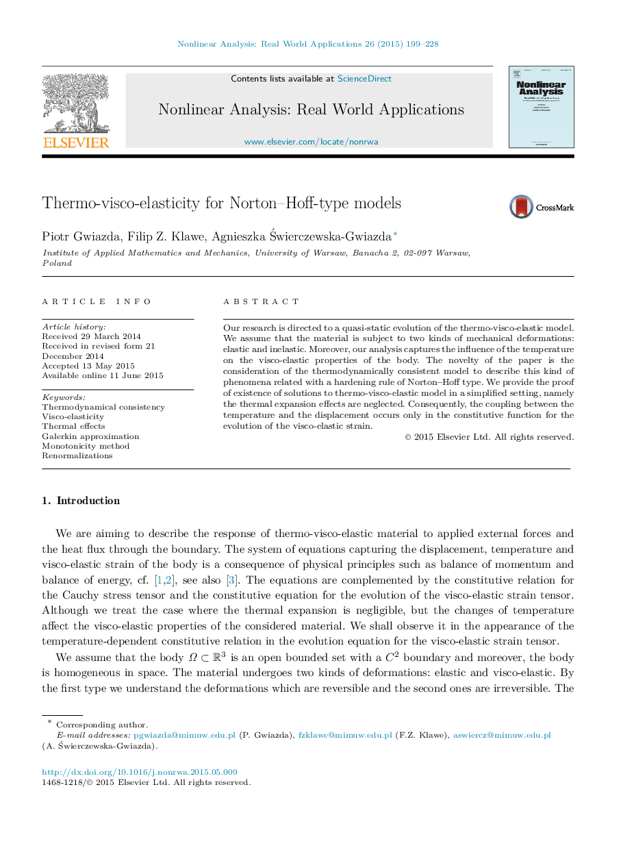 Thermo-visco-elasticity for Norton–Hoff-type models