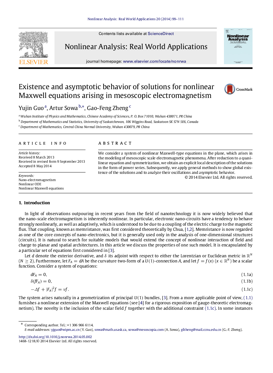 Existence and asymptotic behavior of solutions for nonlinear Maxwell equations arising in mesoscopic electromagnetism