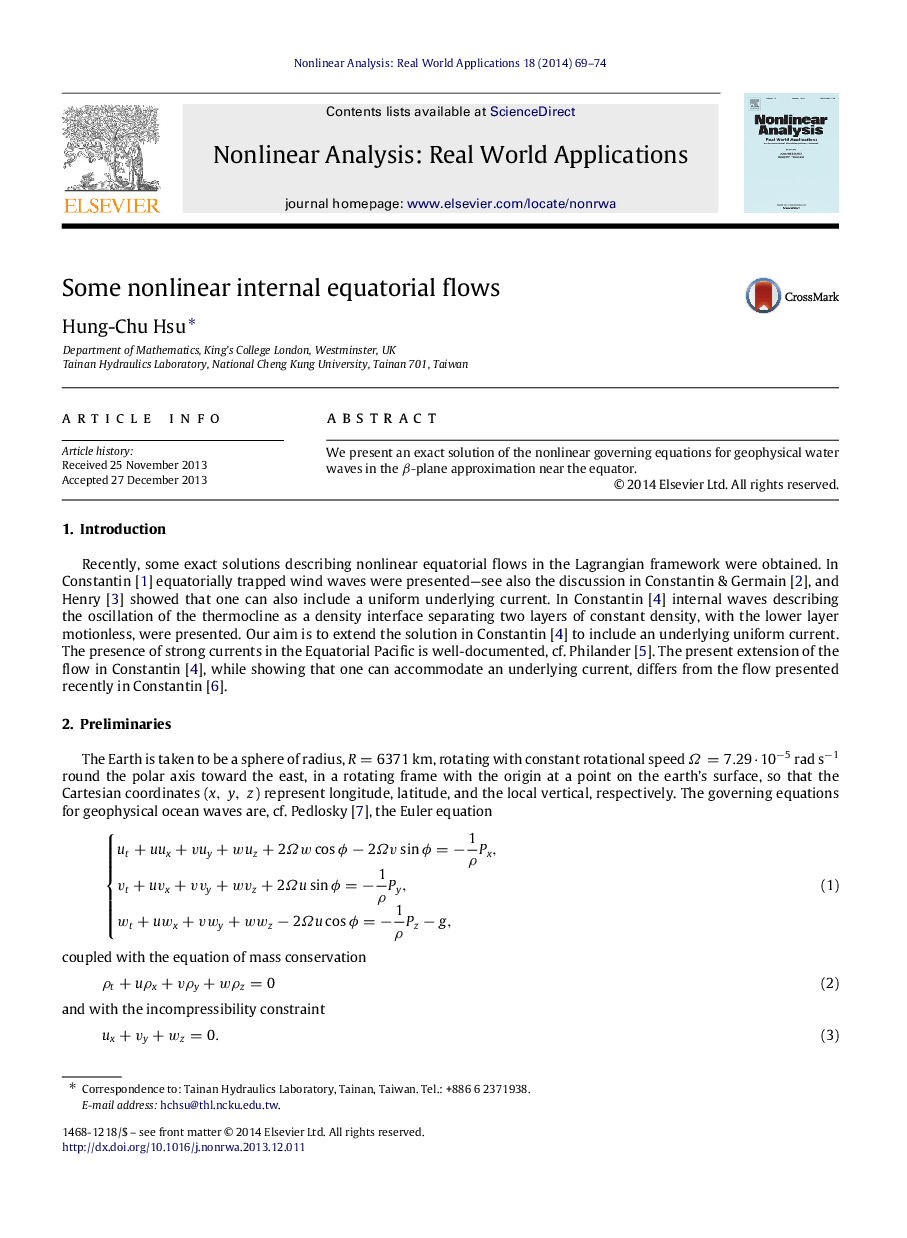 Some nonlinear internal equatorial flows