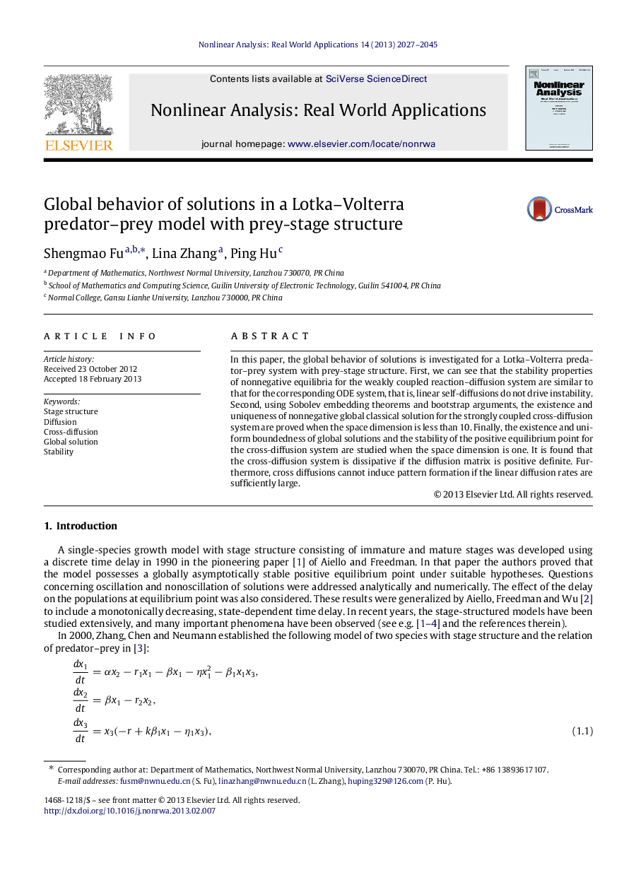 Global behavior of solutions in a Lotka–Volterra predator–prey model with prey-stage structure