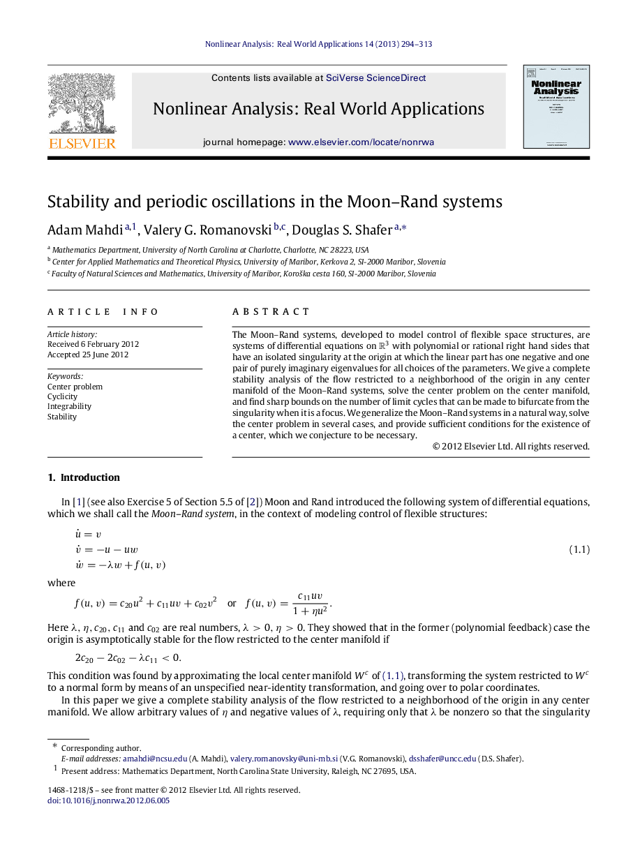 Stability and periodic oscillations in the Moon–Rand systems