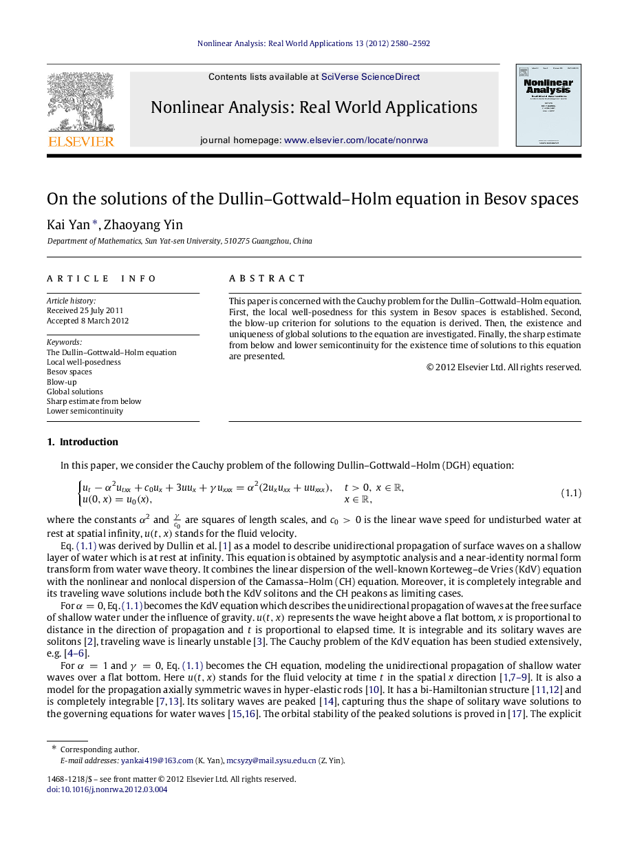 On the solutions of the Dullin–Gottwald–Holm equation in Besov spaces