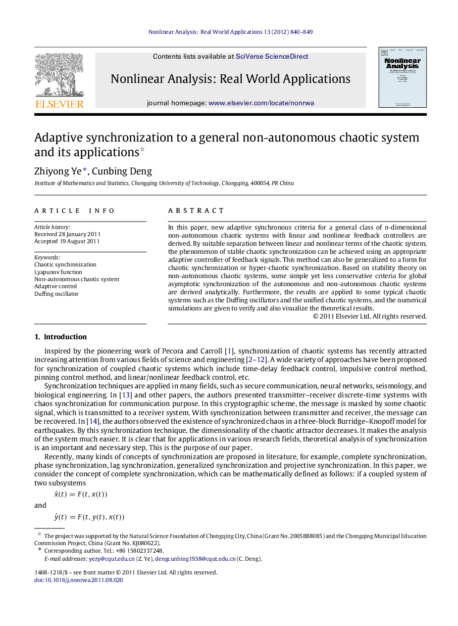 Adaptive synchronization to a general non-autonomous chaotic system and its applications 