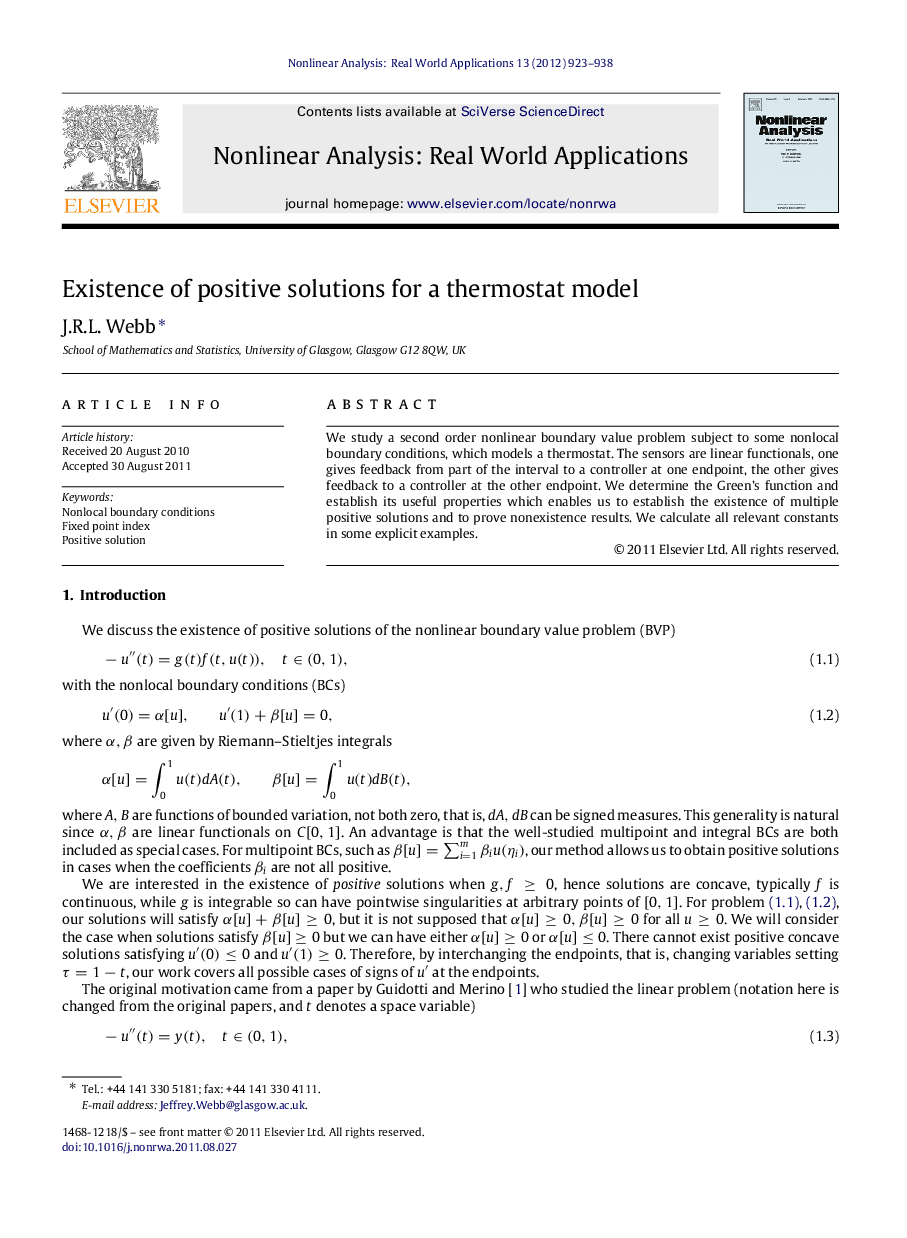 Existence of positive solutions for a thermostat model