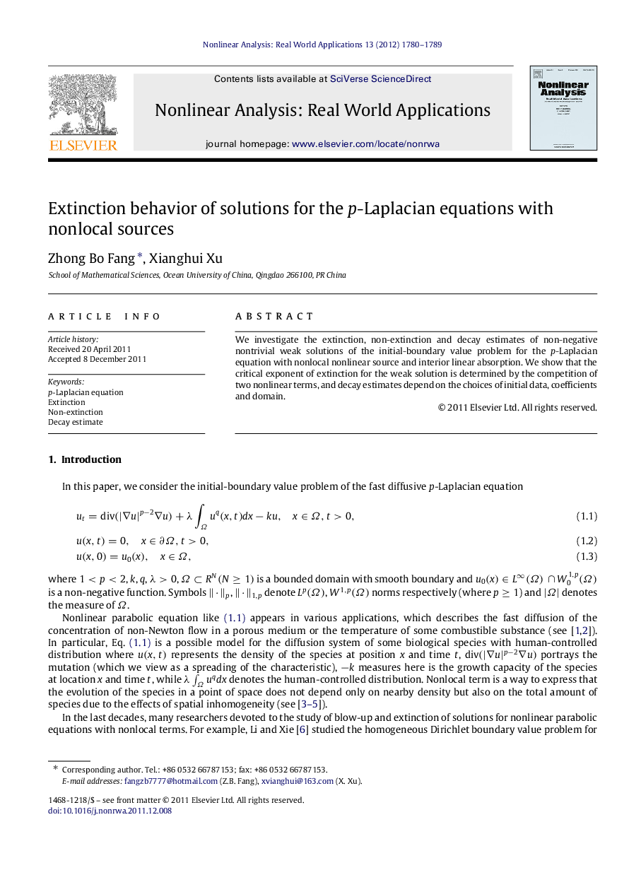 Extinction behavior of solutions for the pp-Laplacian equations with nonlocal sources