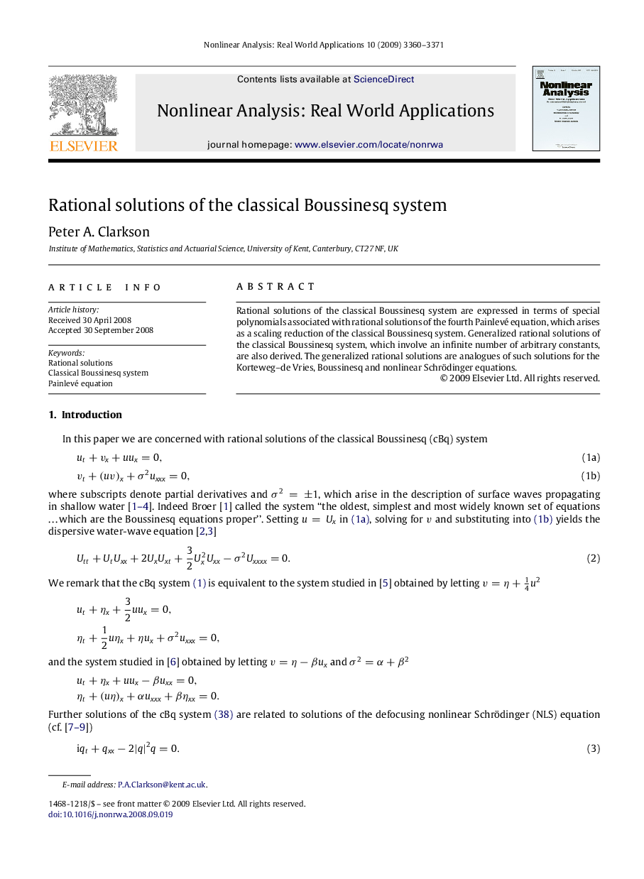 Rational solutions of the classical Boussinesq system