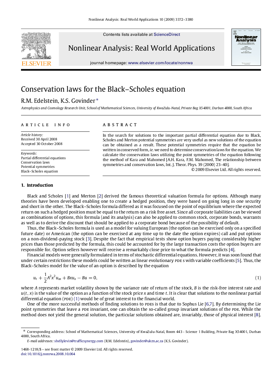 Conservation laws for the Black–Scholes equation