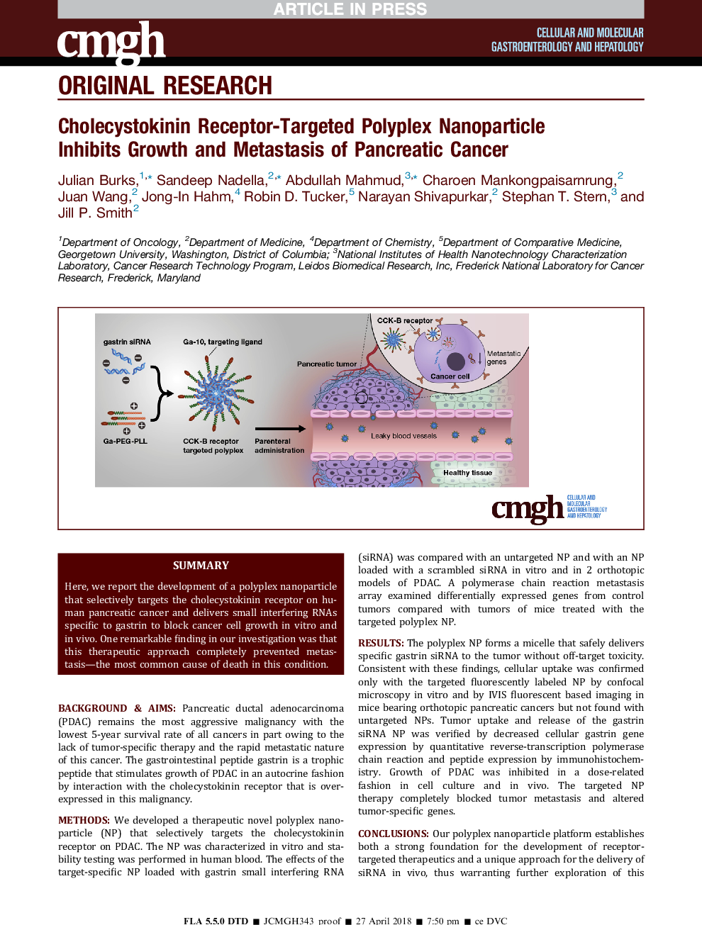 Cholecystokinin Receptor-Targeted Polyplex Nanoparticle Inhibits Growth and Metastasis of Pancreatic Cancer