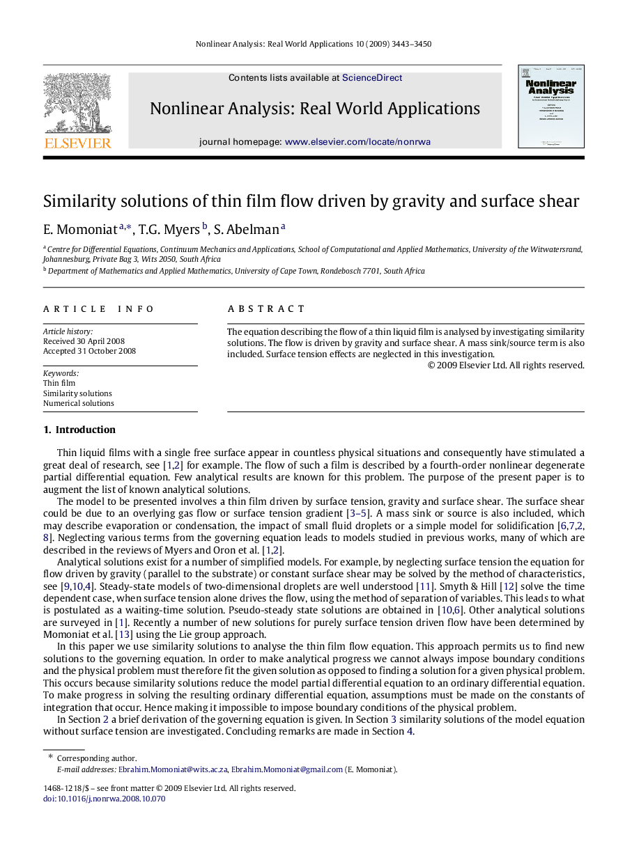 Similarity solutions of thin film flow driven by gravity and surface shear