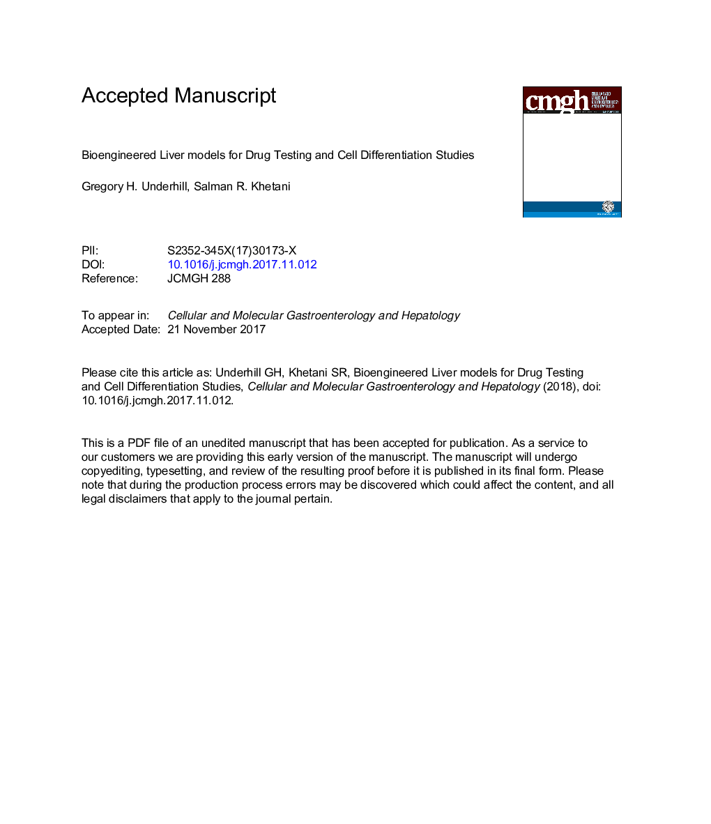 Bioengineered Liver Models for Drug Testing and Cell Differentiation Studies