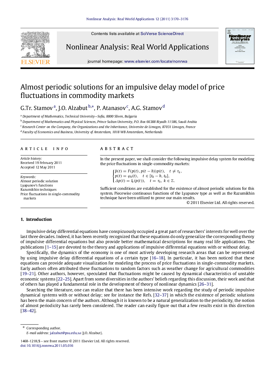 Almost periodic solutions for an impulsive delay model of price fluctuations in commodity markets